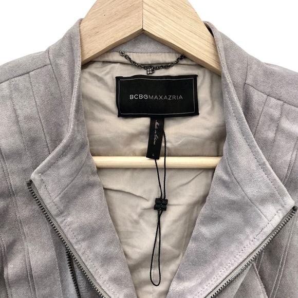 BCBG MAXAZRIA Damien UltraSuede Asymmetric Zip Moto Vest Gray NEW! - Picture 9 of 12